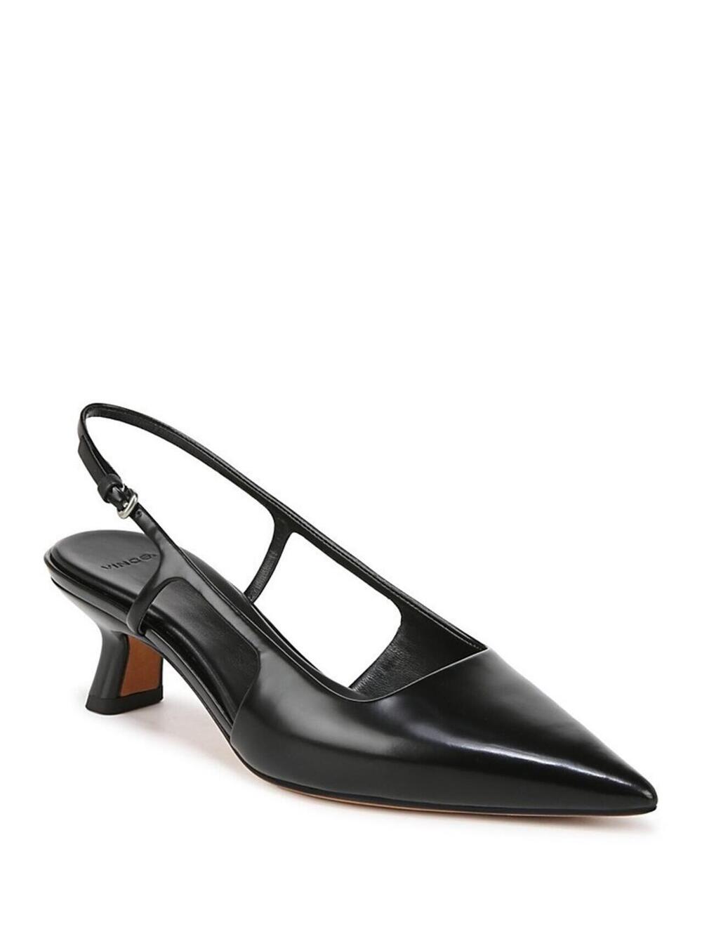 350$ Vince Leather Pointed Toe Kitten Heel Slingback Pumps Size 8.5 M Black